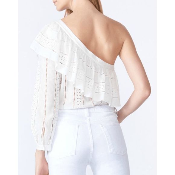 VERONICA BEARD Cruz Cotton Eyelet One Shoulder Top - Picture 3 of 4